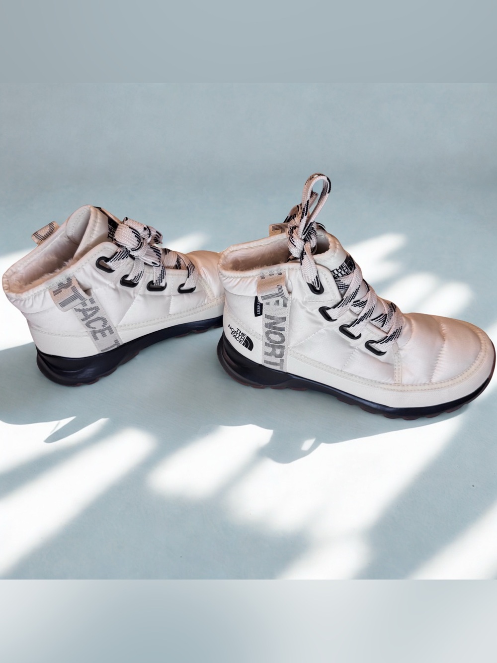 The North Face White Quilted Lace-Up Ankle Boots with Black Trim